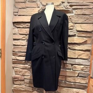 Anne Klein II Dress Coat 100% Wool Black Double Breasted Career Womens 12